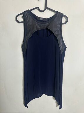 Cut25 by Yigal Azrouel. Navy & Black Leather Sleeveless top. Size M.